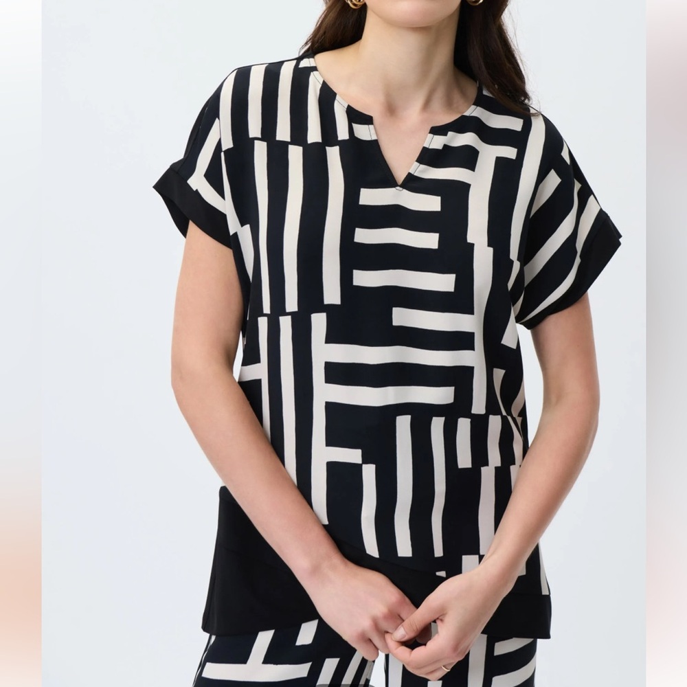 Joseph Ribkoff 231157 Black & Beige Abstract Geometric Print Blouse Plus Size 20